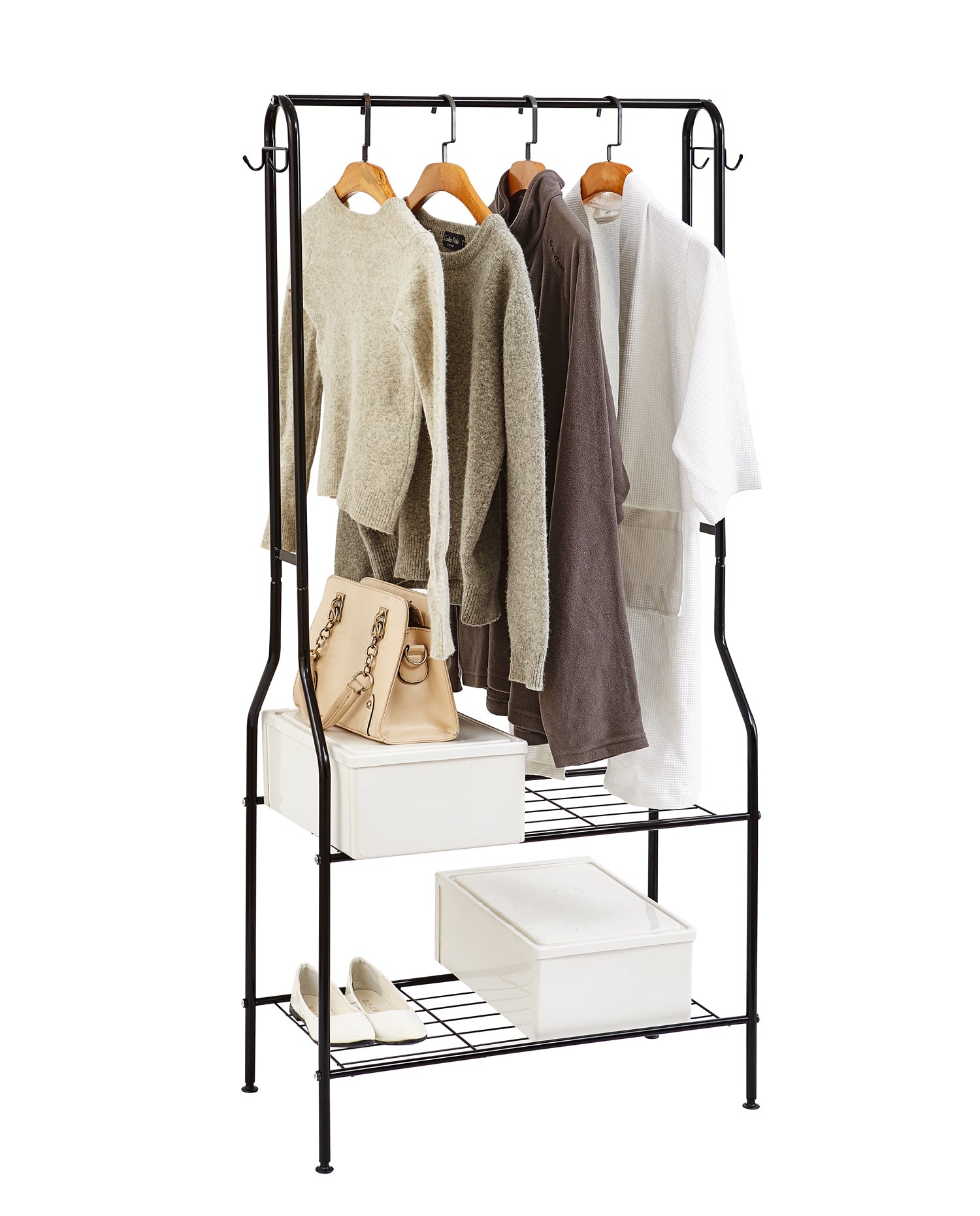 2 Tier Entrance Hall Coat Rack Organiser Clothes Rack Rail Shoe Storage Hooks 2 Tier Entrance Hall Coat Rack Organiser Clothes Rack Rail Shoe Storage Hooks